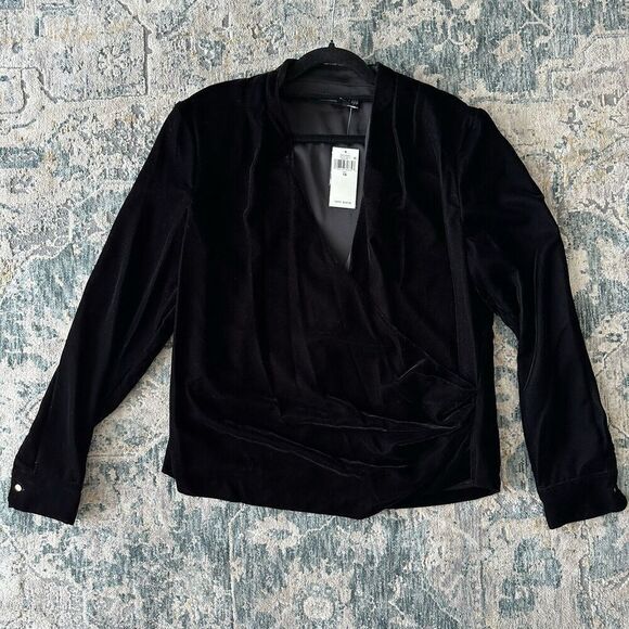 Lauren Ralph Lauren Blouse Womens 14 Velvet Velour Top Surplice V Neck Pleated